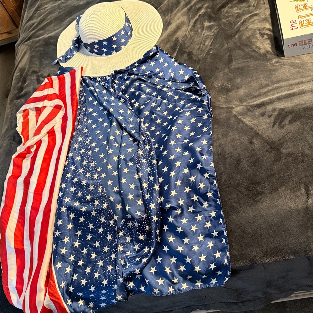 Kids White and Blue Star Sun Hat